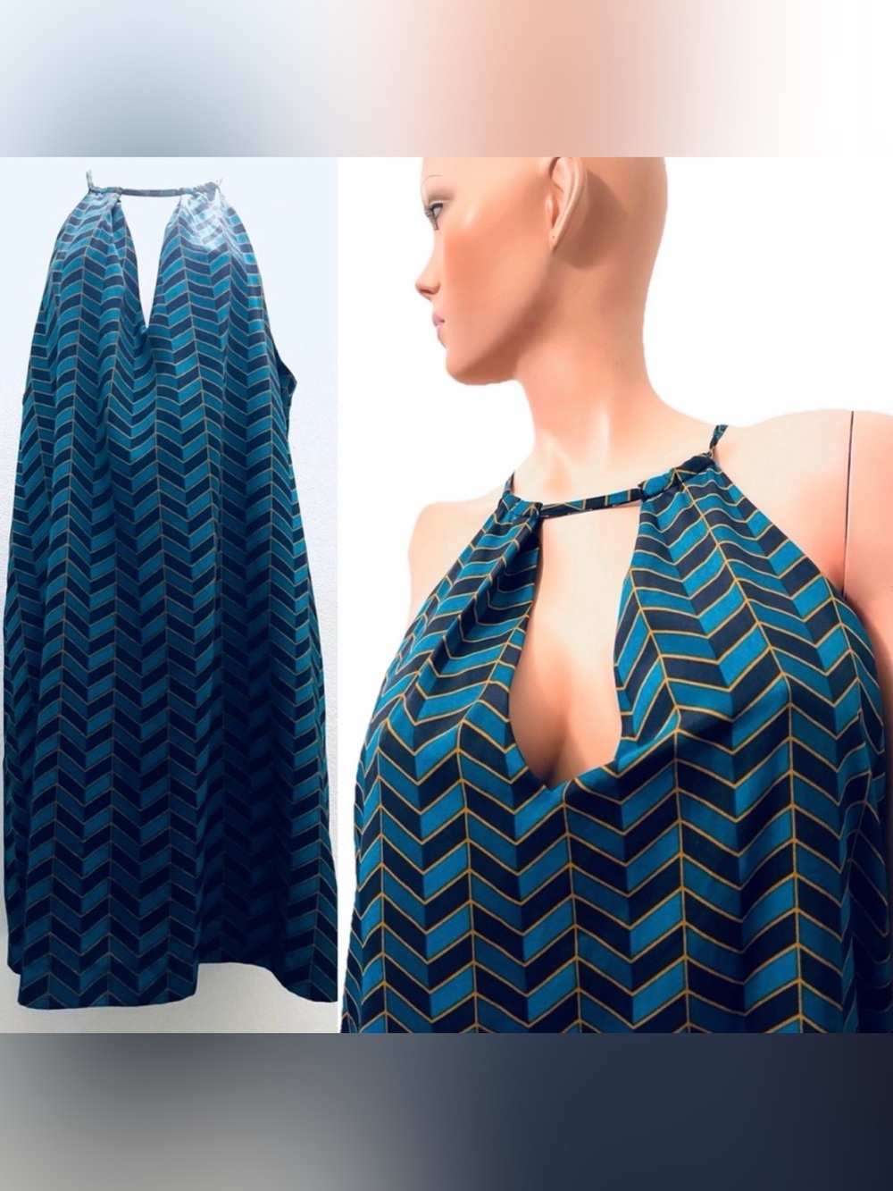 BEIGE By eci CHEVRON Striped Halter DRESS Size XL